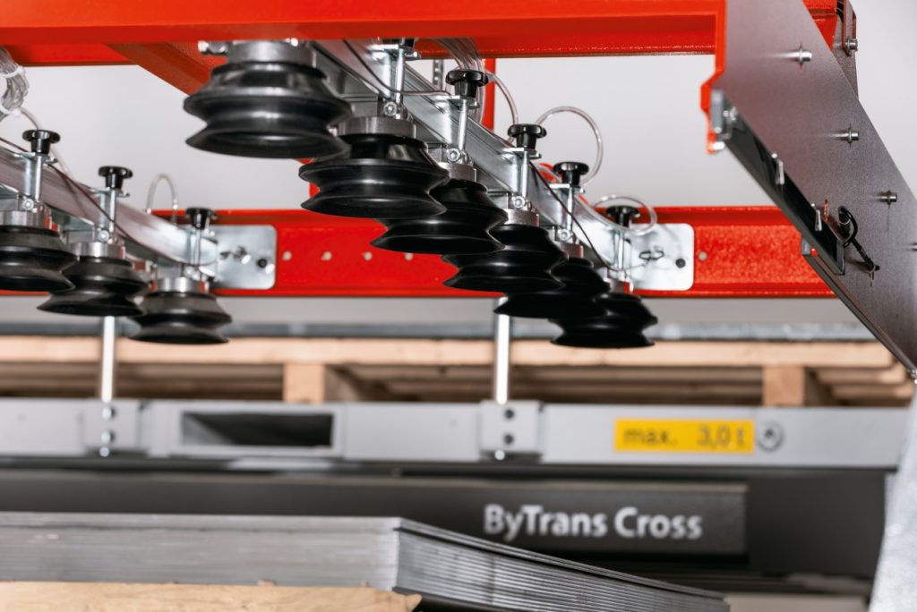 Bystronic ByTrans Cross material handling system for Fiber laser cutting machines